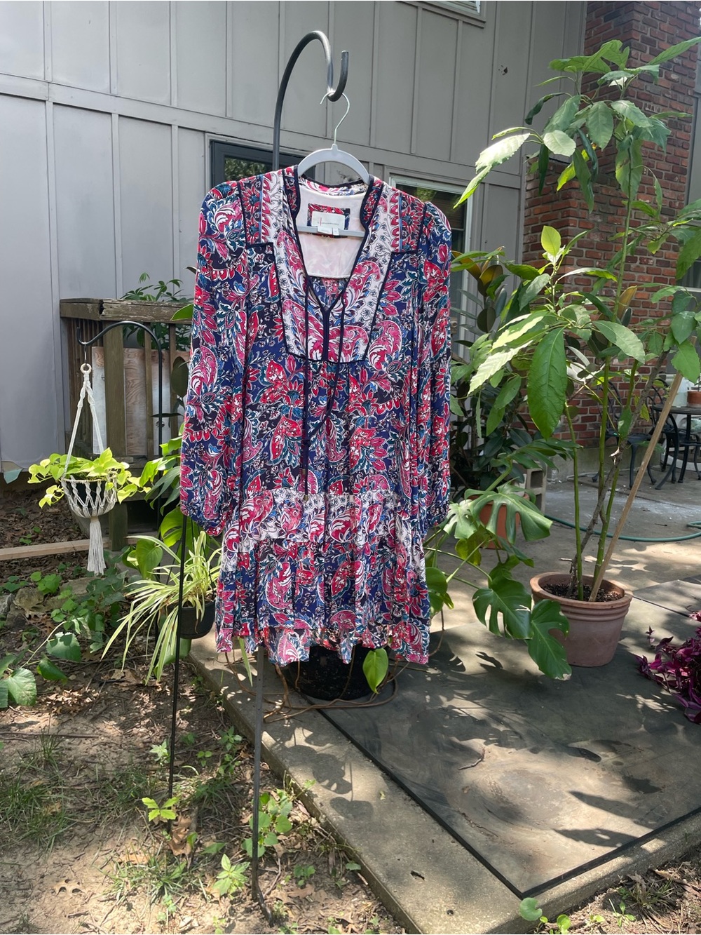 Anthropologie Navy and Pink Paisley V-Neck Tunic